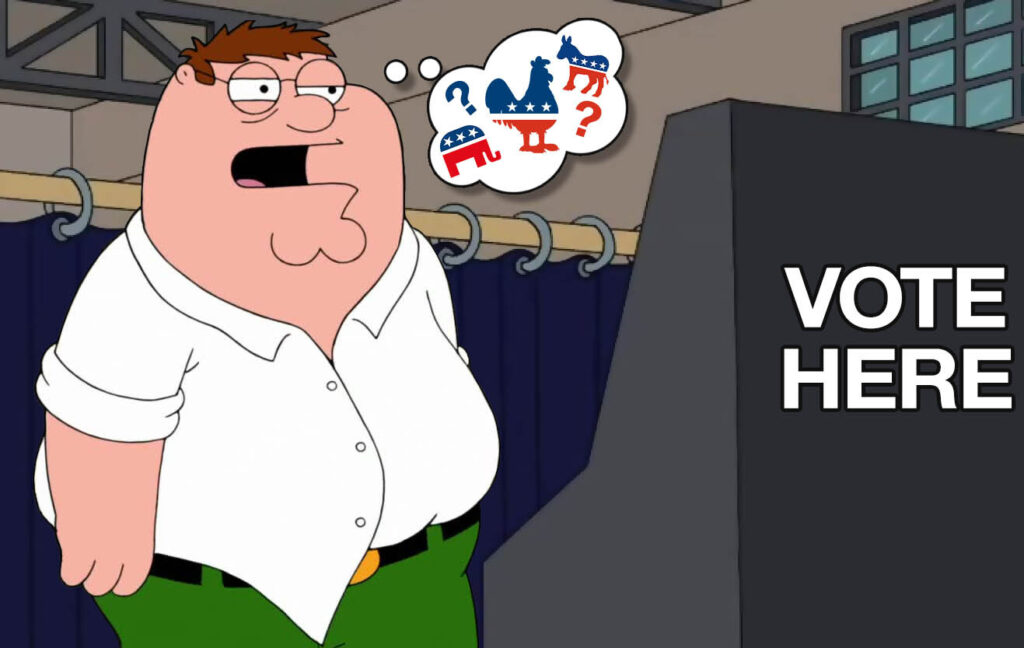 Peter Griffin not knowing who to vote for.