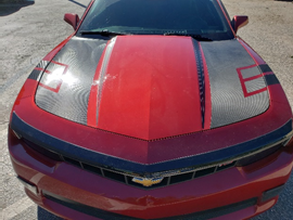 Car hood with partial vinyl wrap